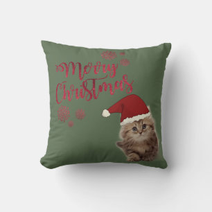 Prettig kerstfeest, kat met kerstmuts kussen