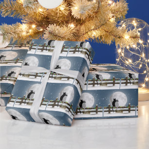 Prettig kerstfeest Katten op een winterhek Cadeaupapier