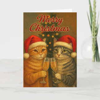 Prettig kerstfeest – Katten toosten onder de boom  Kaart