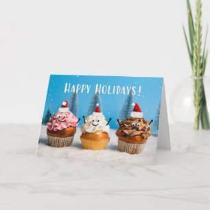 Prettig kerstfeest Kerst Cupcakes in Sneeuw Feestdagen Kaart