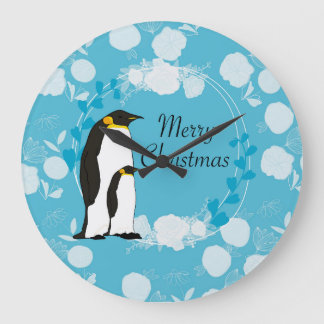 prettig kerstfeest, kerst,pinguïn,bloemen,blauw, grote klok