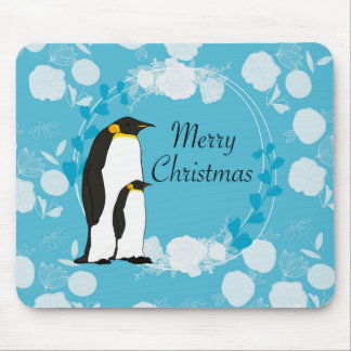 prettig kerstfeest, kerst,pinguïn,bloemen,blauw, muismat