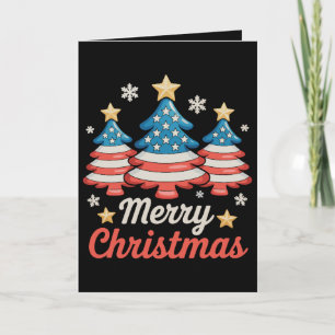 Prettig kerstfeest Kerstboom Amerikaanse VS-vlag Feestdagen Kaart