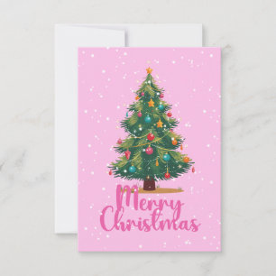 Prettig kerstfeest, Kerstboom, Feestdagen, Roze Bedankkaart