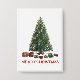 Prettig kerstfeest. Kerstboom (ontwerp 1) met cade Button