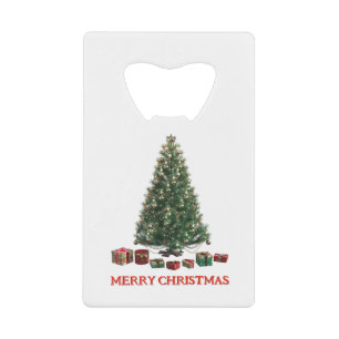 Prettig kerstfeest. Kerstboom (ontwerp 1) met cade Kredietkaart Flessenopener