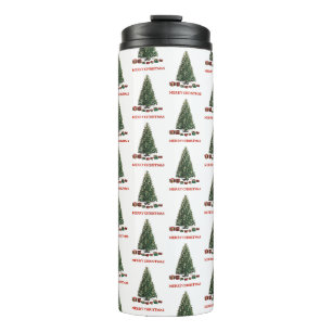 Prettig kerstfeest. Kerstboom (ontwerp 1) met cade Thermosbeker