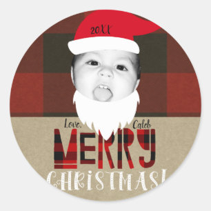 Prettig kerstfeest Kerstman Gezicht Schattige Foto Ronde Sticker