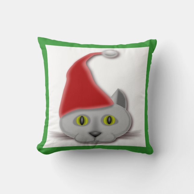 "PRETTIG KERSTFEEST" KERSTMAN KAT KUSSEN (Voorkant)
