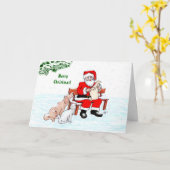 Prettig kerstfeest! Kerstman met kat en hond Kaart (Gele Bloem)