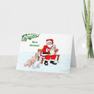 Prettig kerstfeest! Kerstman met Kat en Hond Kaart