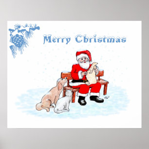 Prettig kerstfeest - kerstman met kat en hond poster