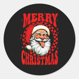 Prettig kerstfeest Kerstman Noel Grappig Dambord M Ronde Sticker
