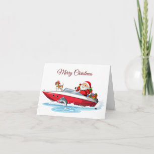 Prettig kerstfeest Kerstman op de boot met hond Kaart