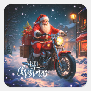 Prettig kerstfeest Kerstman op motor & cadeaus Vierkante Sticker