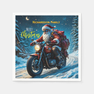 Prettig kerstfeest Kerstman op motor Servet