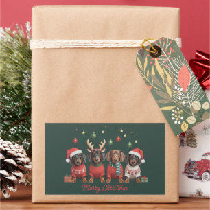 Prettig kerstfeest Kerstman Rendier Dachshund Saus Rechthoekige Sticker