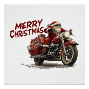 Prettig kerstfeest Kerstman rijdend op een vintage Perfect Poster