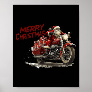 Prettig kerstfeest Kerstman rijdend op een vintage Poster