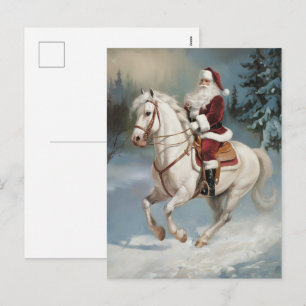 Prettig kerstfeest Kerstman rijdend op een witte p Feestdagenkaart