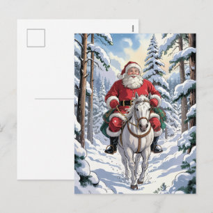 Prettig kerstfeest Kerstman rijdend op een witte p Feestdagenkaart