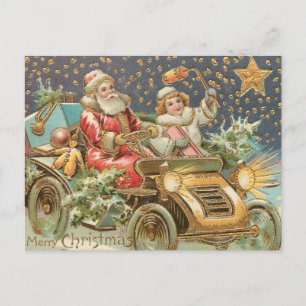 Prettig kerstfeest Kerstman rijdt in oldtimer auto Briefkaart