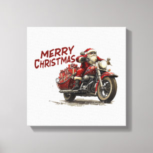 Prettig kerstfeest Kerstman rijdt op een vintage m Canvas Afdruk