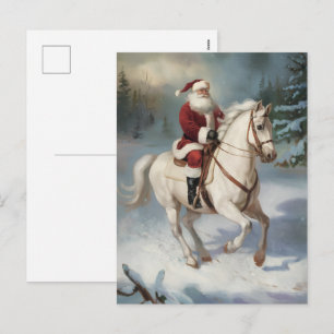 Prettig kerstfeest Kerstman rijdt op witte paard S Feestdagenkaart