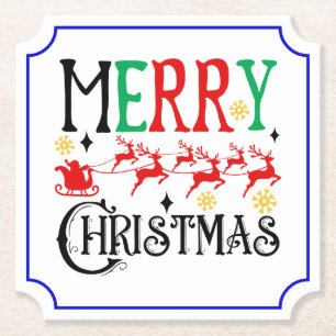 Prettig kerstfeest Kerstman slee-61049 T-Shirt Hoo Kartonnen Onderzetters
