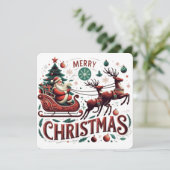 Prettig kerstfeest Kerstman slee en rendier Kerst- Kaart (Staand voorkant)