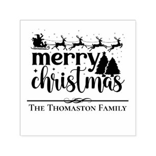Prettig kerstfeest Kerstman slee firden familienaa Zelfinktende Stempel