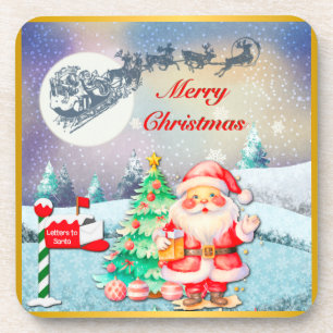 Prettig kerstfeest Kerstman, slee, rendier, sneeuw Bier Onderzetter