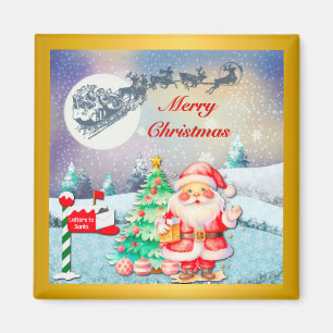 Prettig kerstfeest Kerstman, slee, rendier, sneeuw Magneet