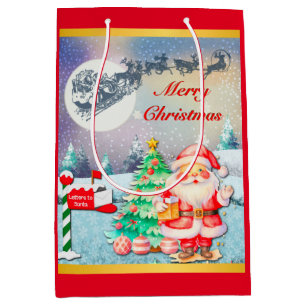 Prettig kerstfeest Kerstman, slee, rendier, sneeuw Medium Cadeauzakje