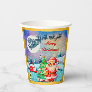 Prettig kerstfeest Kerstman, slee, rendier, sneeuw Papieren Bekers