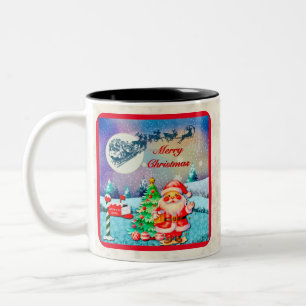 Prettig kerstfeest Kerstman, slee, rendier, sneeuw Tweekleurige Koffiemok