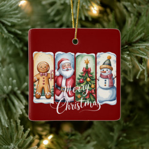 Prettig kerstfeest Kerstman Sneeuwman Kerstboom Wi Keramisch Ornament