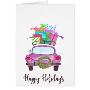 Prettig kerstfeest klassieke auto aquarel
