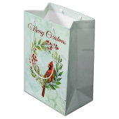 Prettig kerstfeest klassieke kardinaal medium cadeauzakje (Achterkant Gekanteld)