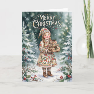 Prettig kerstfeest kleine meid feestdagen kaart