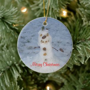 Prettig kerstfeest kleine sneeuwman jaar keramisch ornament