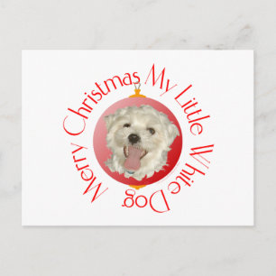 Prettig kerstfeest kleine witte hond feestdagenkaart