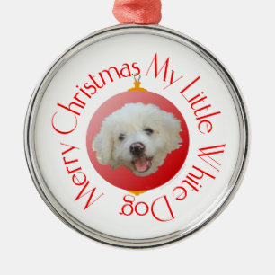 Prettig kerstfeest Kleine Witte Hond Metalen Ornament