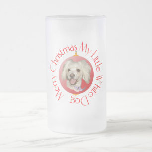 Prettig kerstfeest Kleine Witte Hond Poodle / Bich Matglas Bierpul