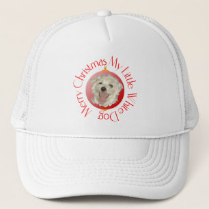 Prettig kerstfeest kleine witte hond trucker pet
