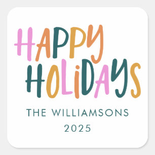 Prettig Kerstfeest Kleurrijke Typografie Persoonli Vierkante Sticker