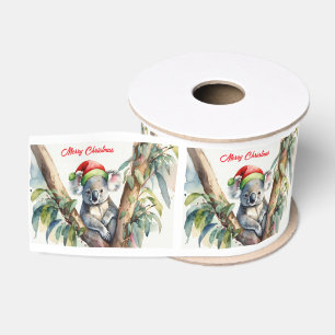 Prettig kerstfeest koala zittend in eucalyptusboom grosgrain lint