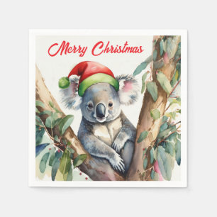 Prettig kerstfeest Koala zittend in Eucalyptusboom Servet