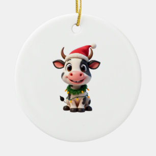 Prettig kerstfeest Koe Santa Kerstlichten Koe Kers Keramisch Ornament
