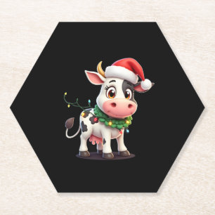 Prettig kerstfeest Koe Santa Kerstlichten Koe Xma Kartonnen Onderzetters